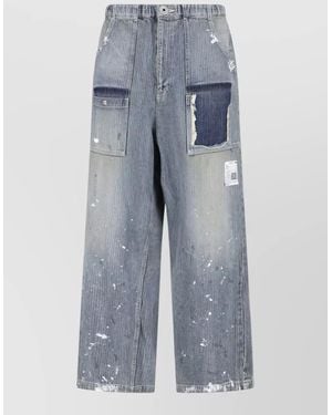 Maison Mihara Yasuhiro Striped Jacquard Denim Wide Tapered-Leg Jeans - Blue