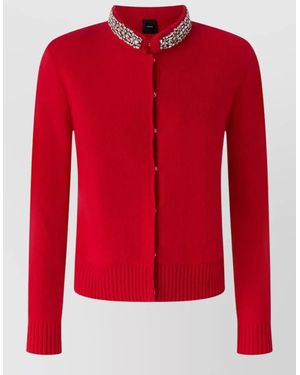 Pinko Colonia Wool Blend Cardigan Long Sleeves - Red