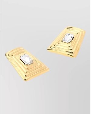 Alessandra Rich Metal Earrings Geometric Design Crystal Detail - Metallic