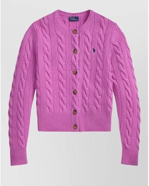 Polo Ralph Lauren Cable Knit Crew Neck Cardigan Sweater Top - Pink