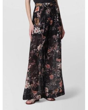 Zimmermann High Waist Floral Belted Skirt Sheer - Black