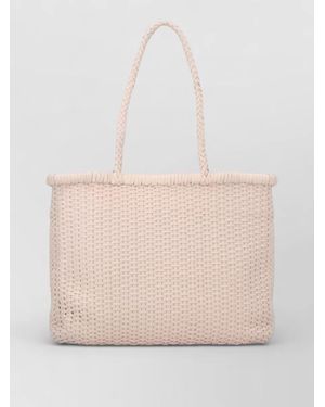 Dragon Diffusion Woven Tote Bag Featuring Structured Top Handles - Natural
