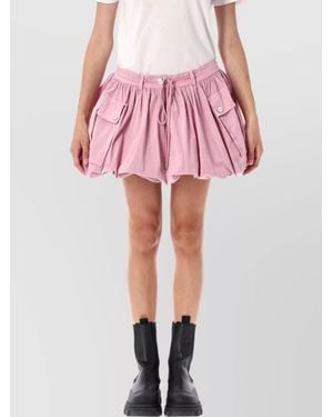 Ganni Bubble Flared Cotton Skirt With Drawstring Waist - Pink