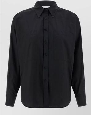 Nude Collared Batwing Shirt Chest Pockets - Blue