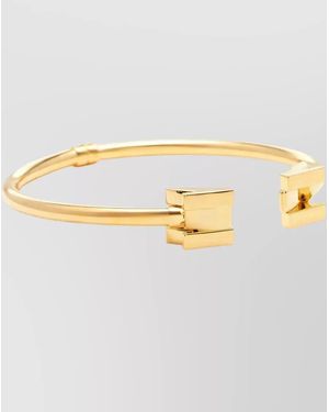 Elisabetta Franchi Geometric Logo Bracelet Adjustable Open Cuff - Metallic