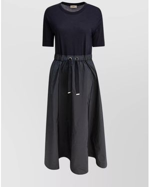 Herno Waistband Crew Neck Midi Drawstring Sleeves - Blue