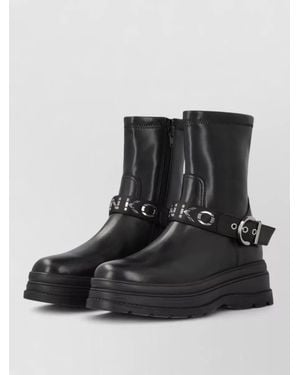 Pinko Ankle Boots Chunky Heel Round Toe Design - Black