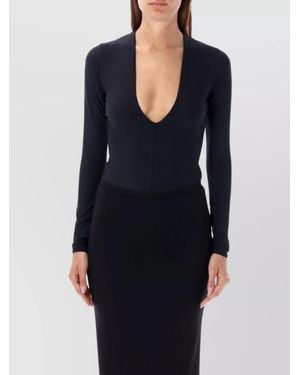 ÉTERNE Modal Long-Sleeve V-Neck Bodysuit - Blue