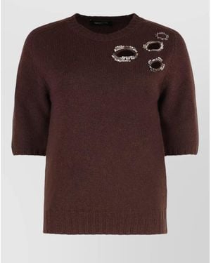 Fabiana Filippi Short Sleeve Sweater Round Neck Cutouts - Brown