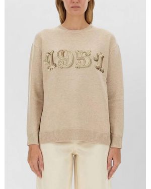 Max Mara Plata Crew Neck Shirt Embroidered Detail - Natural