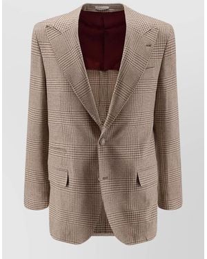 Brunello Cucinelli Wool Cashmere Blazer Tailored Prince Of Wales - Brown