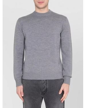 Ballantyne Cross Neck Jumper Long Sleeves Ribbed Collar - Grey