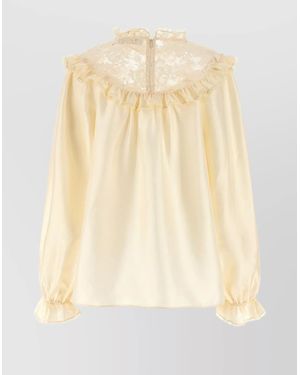 Zimmermann Blouse With Ruffled Collar And Lace - Natural