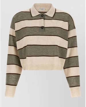 Brunello Cucinelli Striped Cropped Polo Top - Multicolour