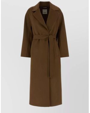 Max Mara Wool Penelope Coat Belted Waist Long - Brown