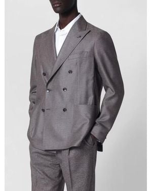 Tagliatore Silk Wool Double Breasted Coat - Grey