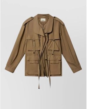Isabel Marant Beriza Cotton Jacket High Collar Drawstring Waist - Natural