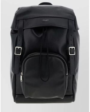 Saint Laurent Versatile Leather Backpack Featuring Zip Pocket - Black