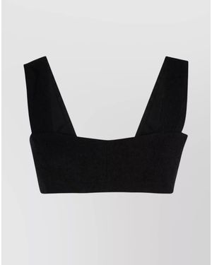 Patou Cotton Blend Tweed Cropped Sweetheart Neckline Bralette - Black
