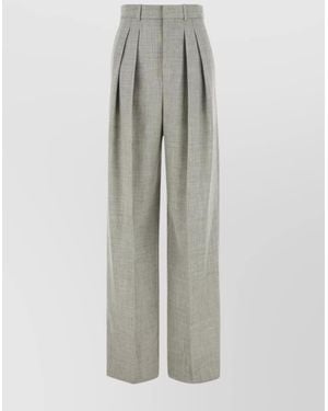 Saint Laurent Wool Pants With Wide Leg And Pleated Front - Gray