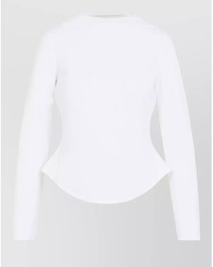 Alaïa Boat Neck Long Sleeve Cotton T-Shirt - White
