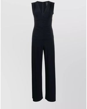 Norma Kamali Draped V-Neck Sleeveless Straight-Leg Jumpsuit - Blue