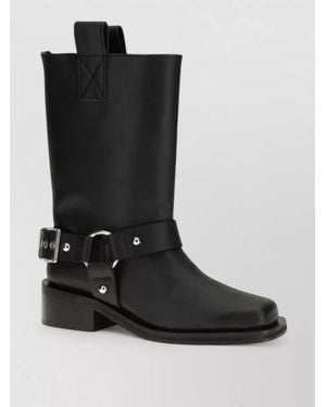 Ganni Leather Lace-Up Boots - Black
