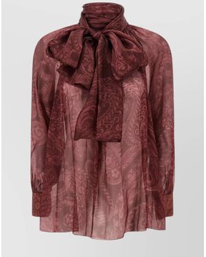 Etro Bow Blouse High Neck Long Sleeves - Red