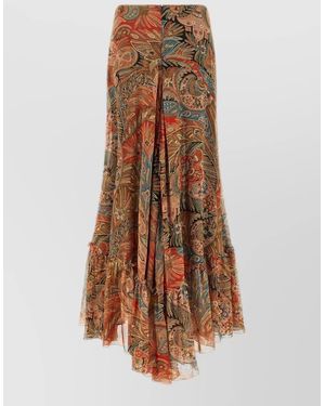 Etro Paisley Foliage Skirt Asymmetric Hem Ruffles - Multicolour