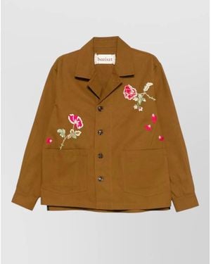 BAZISZT Peculia Jacket Long Sleeves Floral Embroidery - Brown
