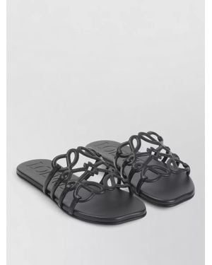 Loewe Anagram Petal Leather Slide Sandals - Grey