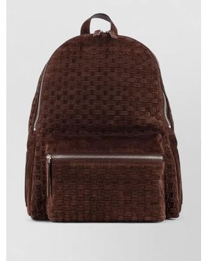 Orciani Suede Backpack Featuring Woven Texture Design - Brown
