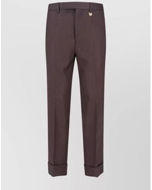 Burberry Straight Pants With Cuffed Hem And Pockets - Brown