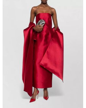 Solace London Renee Strapless Satin Midi Slit Dress - Red