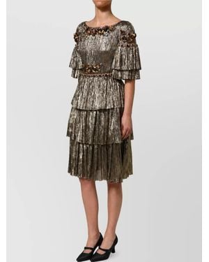 Dolce & Gabbana Silk Embellished Tiered Midi Dress - Multicolour