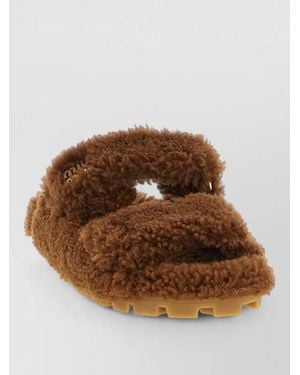 Miu Miu Shearling Faux Fur Sandals Open Toe - Brown