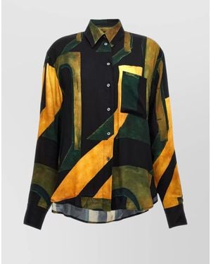 Louisa Ballou Viscose Printed Long-Sleeve Shirt - Black