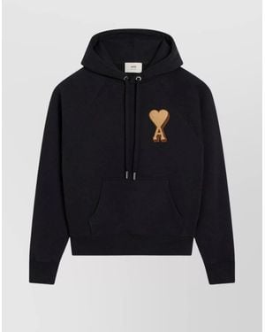 Ami Paris Heart Design Hoodie Drawstring Style - Blue