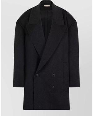 The Mannei Wool Longline Coat Button Detail - Blue