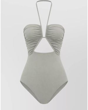 Rick Owens Halter Neck Swimsuit Ruched Cut Out Design - Gray
