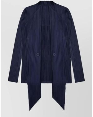 Pleats Please Issey Miyake Button Detail Longline Knitwear Pleated Design - Blue