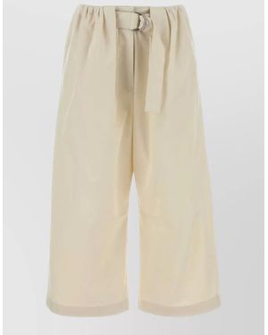 Loewe Cotton Blend Wide Leg Cropped Shorts - Natural