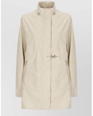 Fay High Neck Long Waterproof Jacket Adjustable Waist - Natural