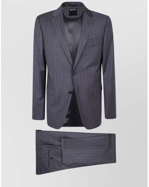 ZEGNA Tailored Wool Suit Notch Lapel Design - Blue