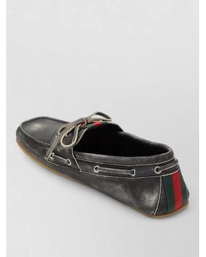 Gucci Boat Shoes Contrast Stripe Rubber Sole - Black