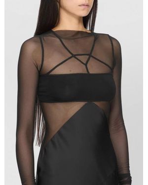 Rick Owens Draped Backless Dress Sheer Sleeves Slit - Black