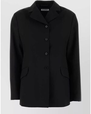 Jil Sander Wool Blazer Long Sleeves Notched Lapels - Black