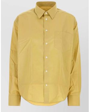 Ami Paris Poplin Shirt Chest Pocket Curved Hem - Yellow