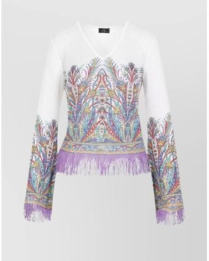 Etro Viscose Top With Colorful Fringe Hem - White
