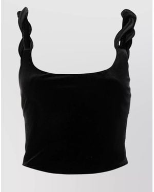 Emporio Armani Velvet Twisted-Strap Cropped Tank Top - Black